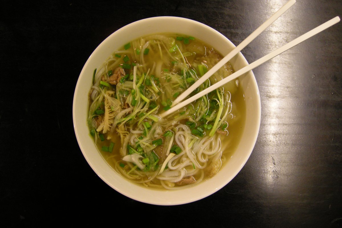 A bowl of Vietnamese pho noodle soup