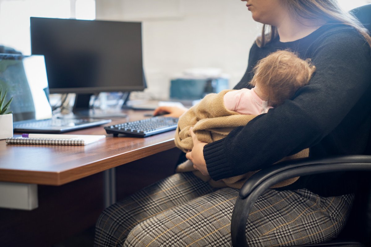 A parent working from home