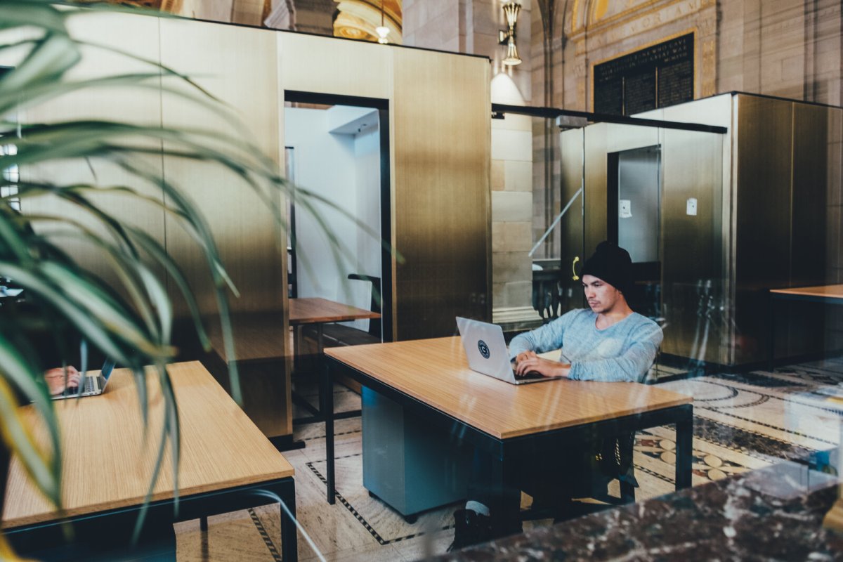Students studying with laptops